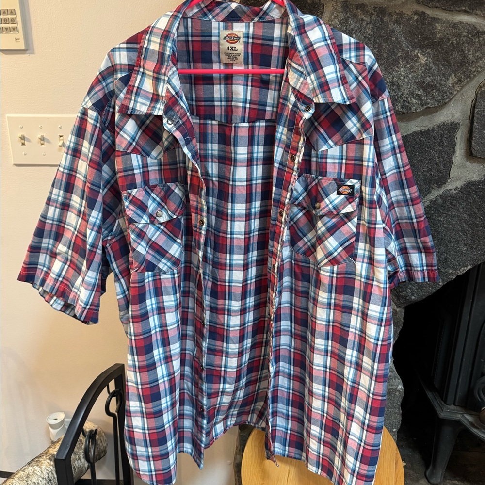 Dickies Red and Blue Casual Button Down Shirt